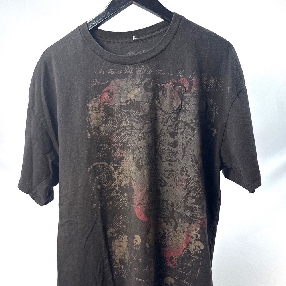 Stranded Mens XL Faded Black Gothic Skull Crest Graphic T-Shirt Grunge Y2K Tee